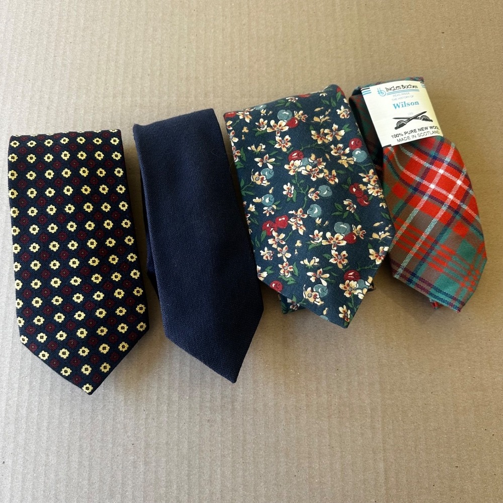 Lot of 4 Vintage Wool Ties Wilson Brooks Makers Roos Atkins Mixed Sizes Styles